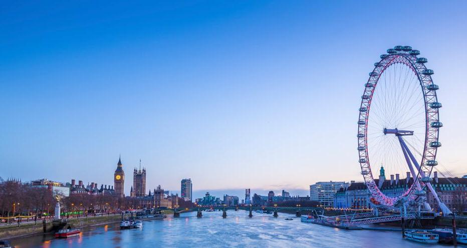 View of the London Eye and House of Parliament on the River Thames